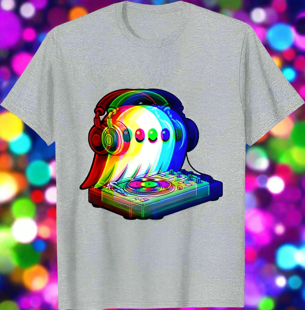 3.Ghost DJ Optical Illusion T-Shirt – Trippy EDM Rave Halloween Tee for House Music Lovers
