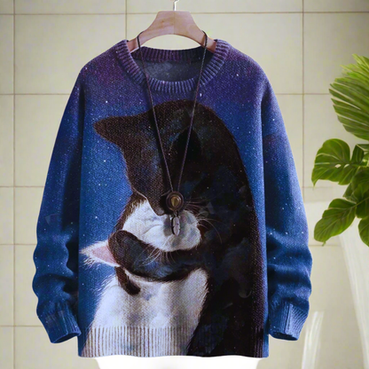Vintage-Inspired Cat Art 3D Print Unisex Pullover Sweaters - Cosy Novelty Knitwear