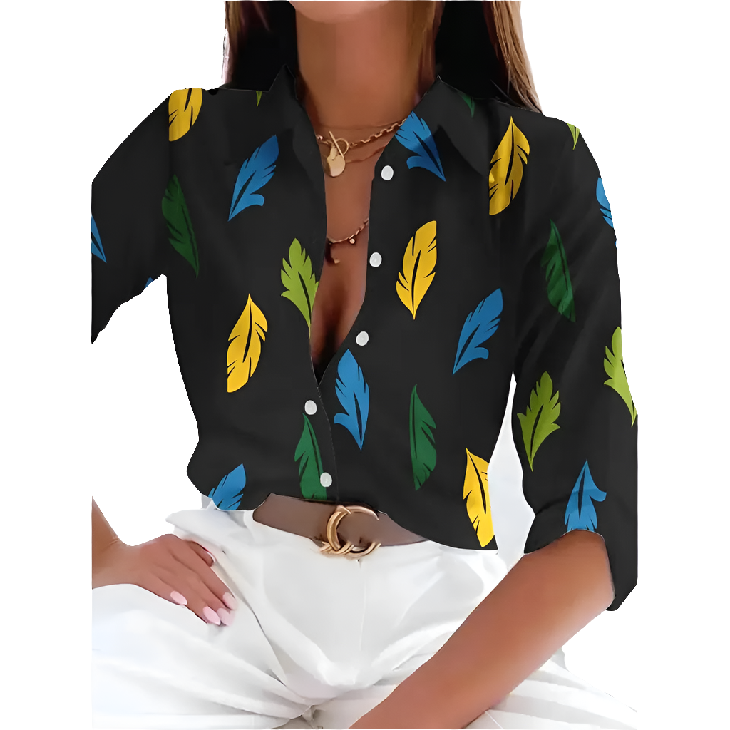 Women's Floral Print Button-Up Blouse – Long Sleeve Loose Fit Vintage Shirt