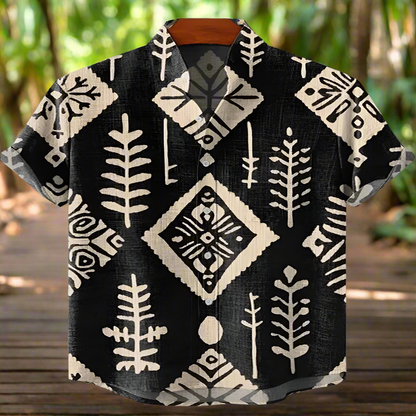 Men's Retro Ethnic Tribal Short Sleeve Shirt – Vintage African-Inspired Print Casual Top for Beach, Festivals & Street Style