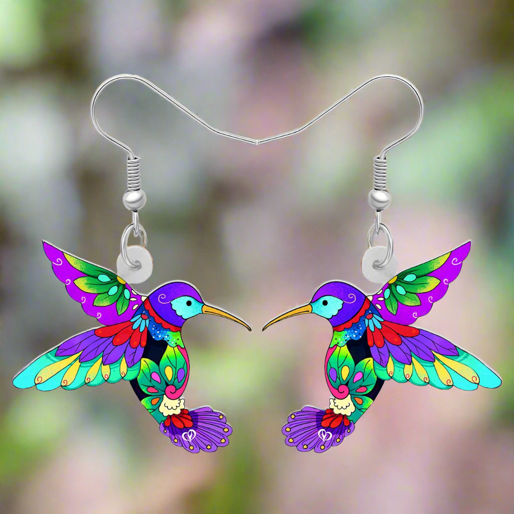 Colourful Novelty Hummingbird Earrings -  Dangle Drop Collection - ALOE WINGS STORE