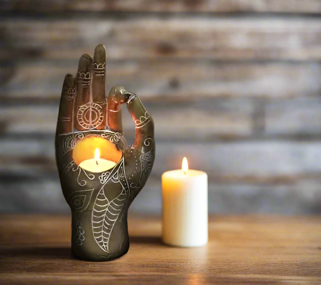 Hand of Buddha Candle Holder - Mandala, Zen, Meditation - ALOE WINGS STORE