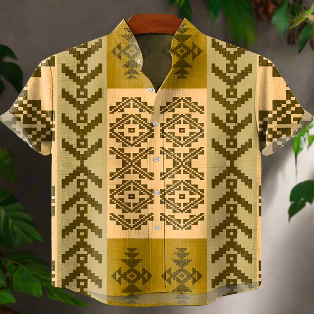 Men's Retro Ethnic Tribal Short Sleeve Shirt – Vintage African-Inspired Print Casual Top for Beach, Festivals & Street Style