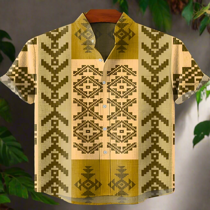 Men's Retro Ethnic Tribal Short Sleeve Shirt – Vintage African-Inspired Print Casual Top for Beach, Festivals & Street Style