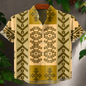 Men’s Retro Ethnic Tribal Print Shirt – Vintage African Style Casual Linen Bamboo Fibre Top | Short Sleeve Holiday & Streetwear Fashion