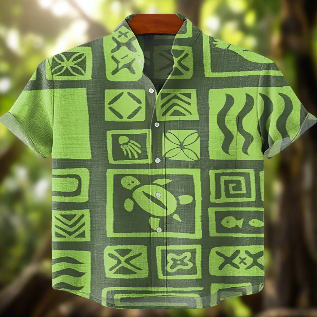 Men's Retro Ethnic Tribal Short Sleeve Shirt – Vintage African-Inspired Print Casual Top for Beach, Festivals & Street Style