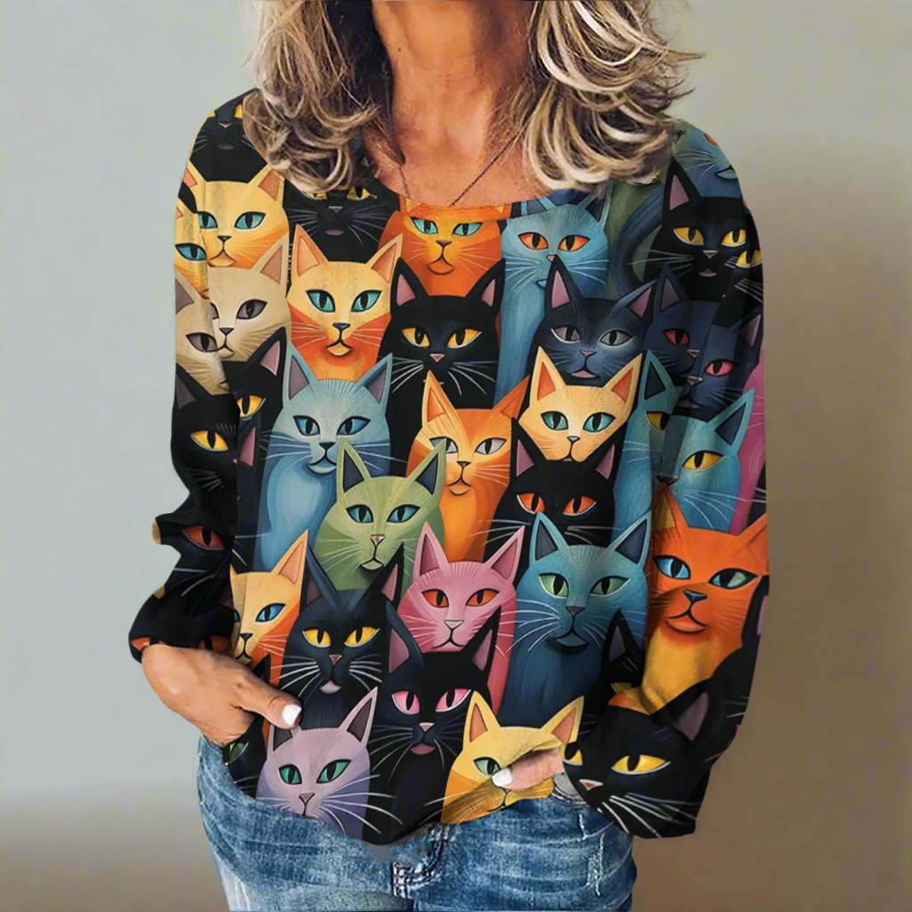 Stylish Cat Patchwork Unisex Sweatshirt (Size S to XXXL) Collection - ALOE WINGS STORE