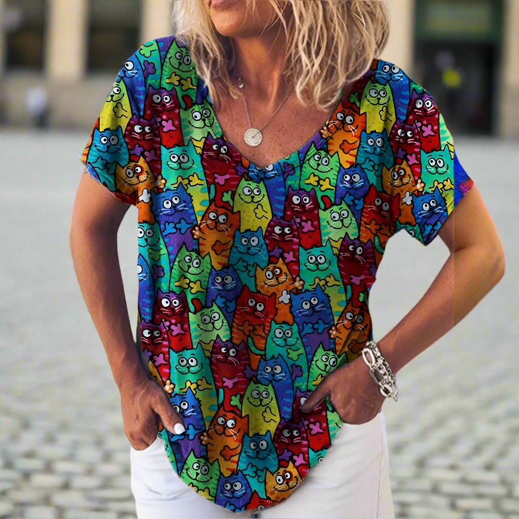 3.Chic & Playful 3D Cat Print T-Shirts - ALOE WINGS STORE