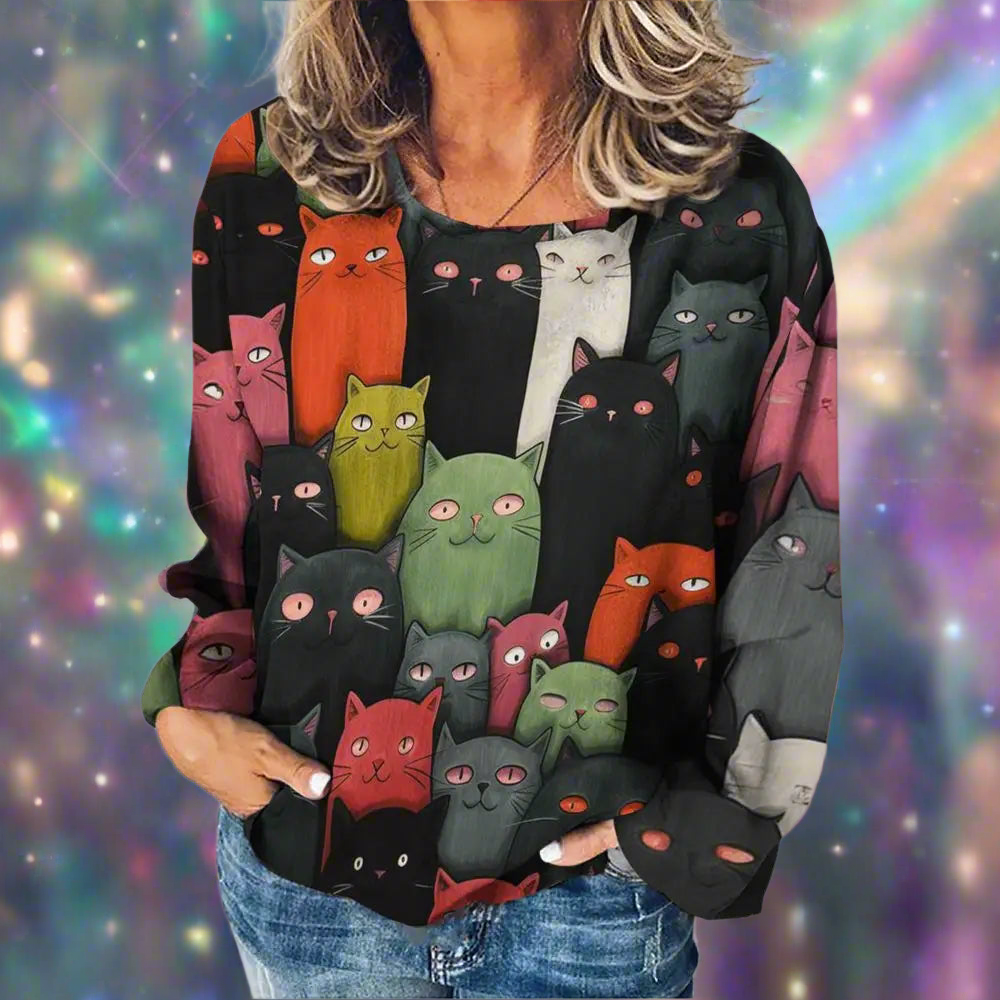 Stylish Cat Patchwork Unisex Sweatshirt (Size S to XXXL) Collection - ALOE WINGS STORE