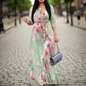 Purple Floral Maxi Dresses S‑3XL V‑Neck Wrap Style with Tie Waist & 3/4 Sleeves