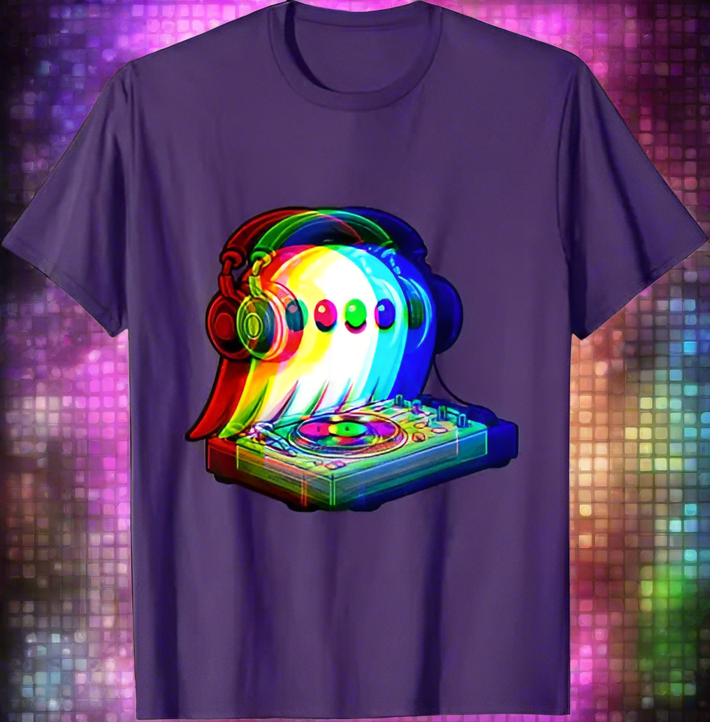 3.Ghost DJ Optical Illusion T-Shirt – Trippy EDM Rave Halloween Tee for House Music Lovers
