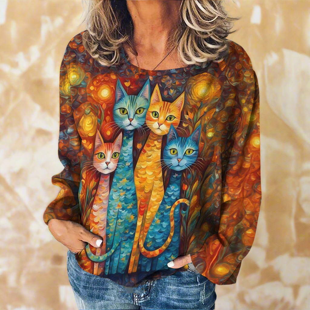 Stylish Cat Patchwork Unisex Sweatshirt (Size S to XXXL) Collection - ALOE WINGS STORE