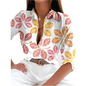 Women's Floral Print Button-Up Blouse – Long Sleeve Loose Fit Vintage Shirt