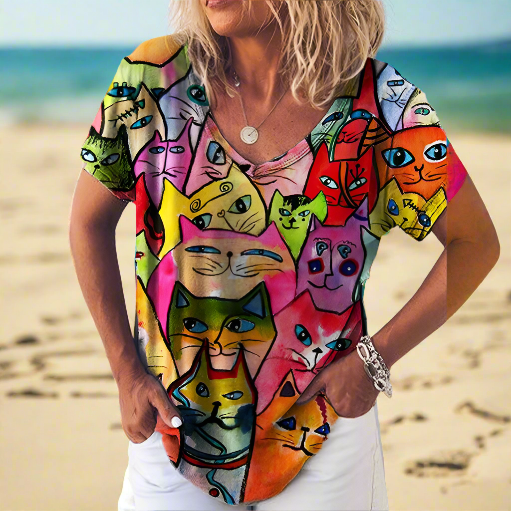 3.Chic & Playful 3D Cat Print T-Shirts - ALOE WINGS STORE