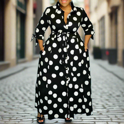 Plus Size Polka Dot A-Line Dress for Women – Elegant High Waist Spandex Midi in Multiple Colours (1XL–8XL)