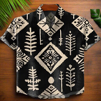 Men’s Retro Ethnic Tribal Print Shirt – Vintage African Style Bamboo Linen Short Sleeve Casual Top | Festival, Beach & Streetwear Fashion