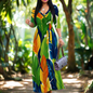 Tropical Flamingo Floral Wrap Dress for Women – Vibrant Summer Maxi Dresses – S-3XL