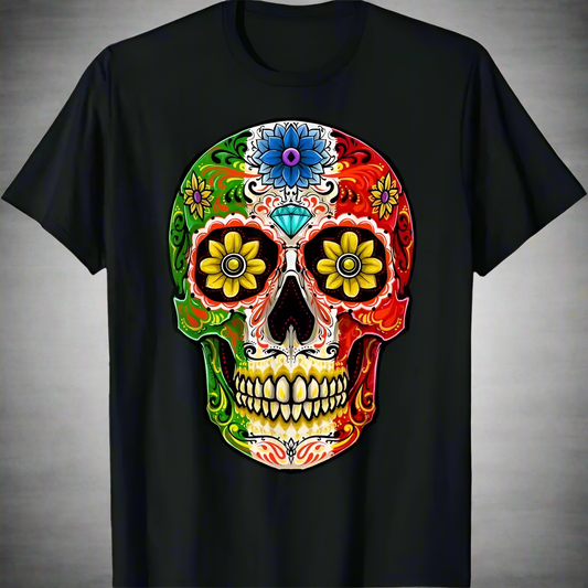 Dia De Muertos Cinco Mayo Sugar Skull Mexican Flag T Shirt