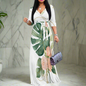 Tropical Floral Print Maxi Dress with Waist Tie, V-Neck, 3/4 Sleeve, Plus Size S-3XL