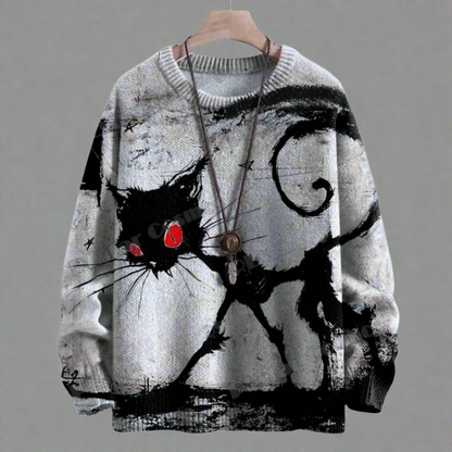 Vintage-Inspired Cat Art 3D Print Unisex Pullover Sweaters - Cosy Novelty Knitwear