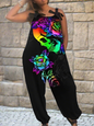 2.Women’s Gothic Skull Print Wide-Leg Jumpsuit – Punk Halloween Streetwear Rompers | High-Waist Full-Length Overalls for Spring, Summer & Autumn