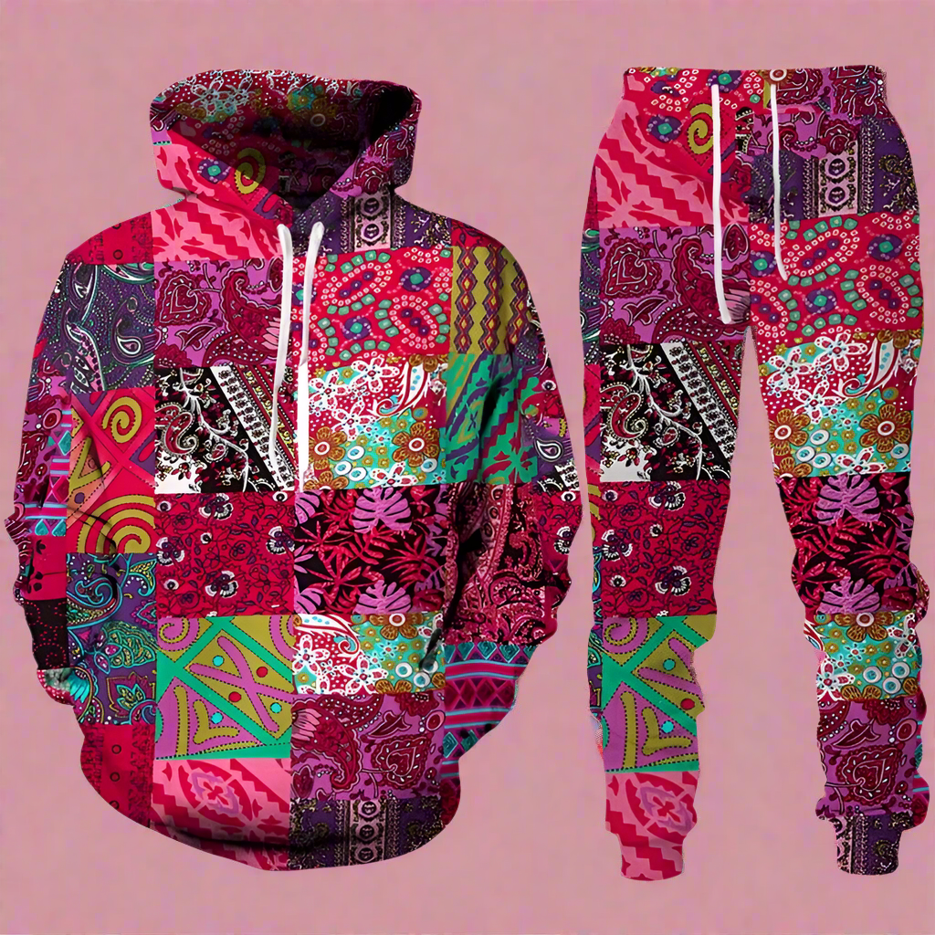 Ethnic Patterns 3D Print Tracksuit – Stylish Unisex Hoodie & Trousers Set [SELECTION]