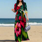 Purple Floral Maxi Dresses S‑3XL V‑Neck Wrap Style with Tie Waist & 3/4 Sleeves