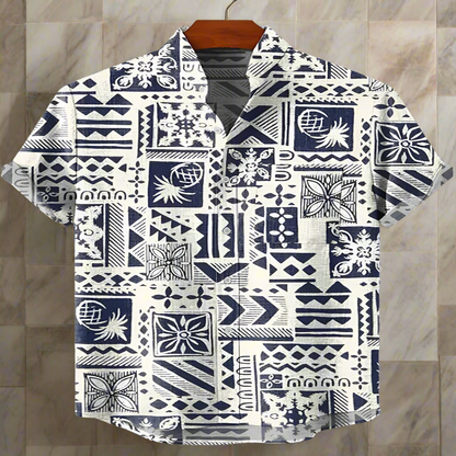 Men’s Retro Ethnic Tribal Print Shirt – Vintage African Style Bamboo Linen Short Sleeve Casual Top | Festival, Beach & Streetwear Fashion