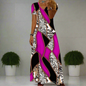 Fuchsia and Leopard Patch V-Neck Maxi Dress – Bright Boho Sleeveless Dress