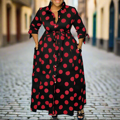 Plus Size Polka Dot A-Line Dress for Women – Elegant High Waist Spandex Midi in Multiple Colours (1XL–8XL)