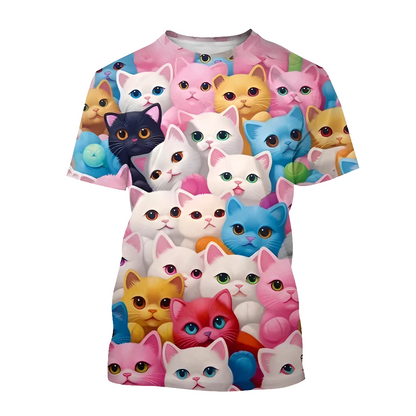 3.Funny Cute Cat 3D Print T-Shirt - Unisex Harajuku Streetwear, Summer Casual Top, Breathable & Quick Dry