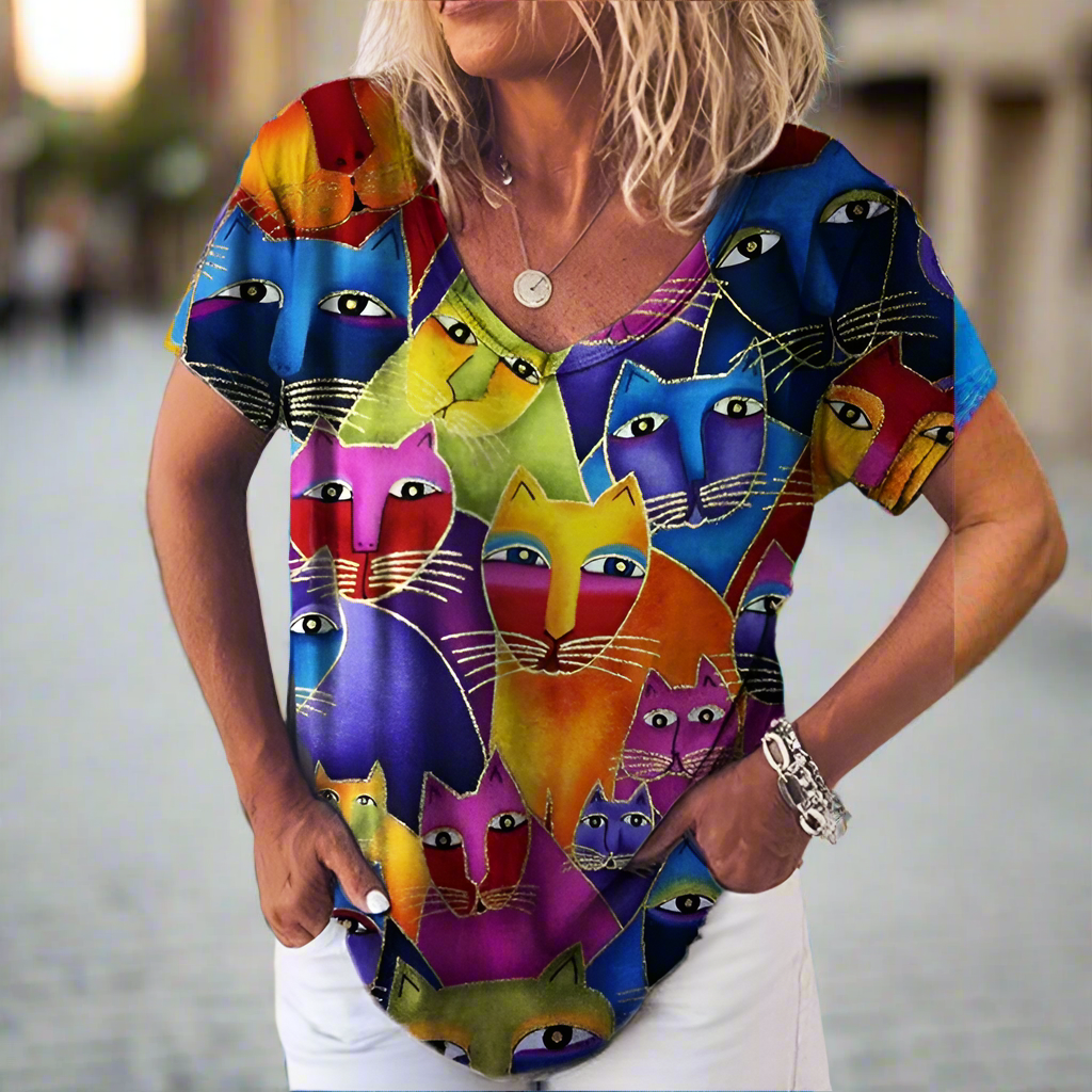 3.Chic & Playful 3D Cat Print T-Shirts - ALOE WINGS STORE