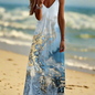 Women's Bohemian Marble Print Maxi Dresses – Sleeveless Loose A-Line Beach Resort Dresses
