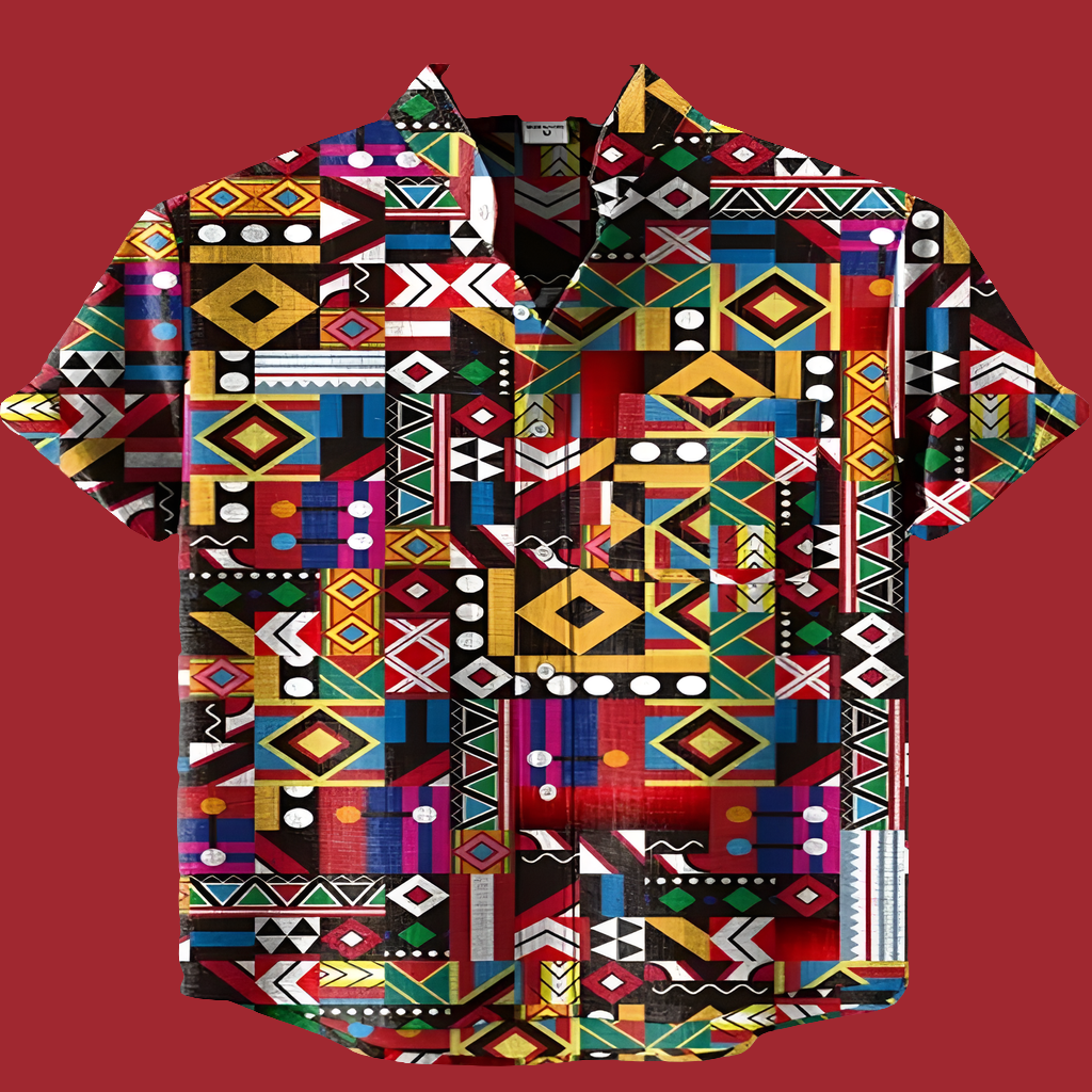 Bold Multicolor Tribal Art Print Men’s Festival Shirt