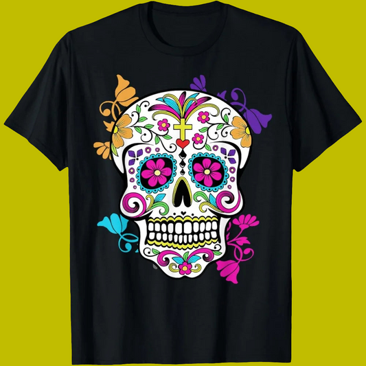 ‌Skull Día De Los Muertos T-Shirt – Unisex Mexican Halloween Festival Tees