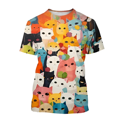 3.Funny Cute Cat 3D Print T-Shirt - Unisex Harajuku Streetwear, Summer Casual Top, Breathable & Quick Dry