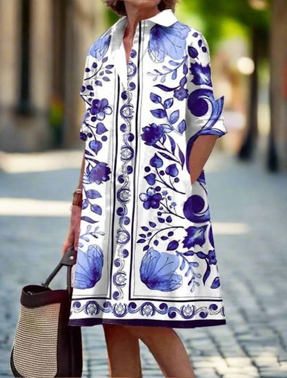 Size guide for women's printed maxi dress – detailed product parameters including size, length, and fit information for S to 5XL