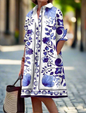 Size guide for women's printed maxi dress – detailed product parameters including size, length, and fit information for S to 5XL