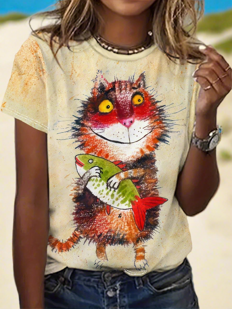 Trendy Unisex T-Shirt Collection with Cute 3D Cat Prints - ALOE WINGS STORE