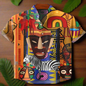 Men's Retro Ethnic Tribal Short Sleeve Shirt – Vintage African-Inspired Print Casual Top for Beach, Festivals & Street Style