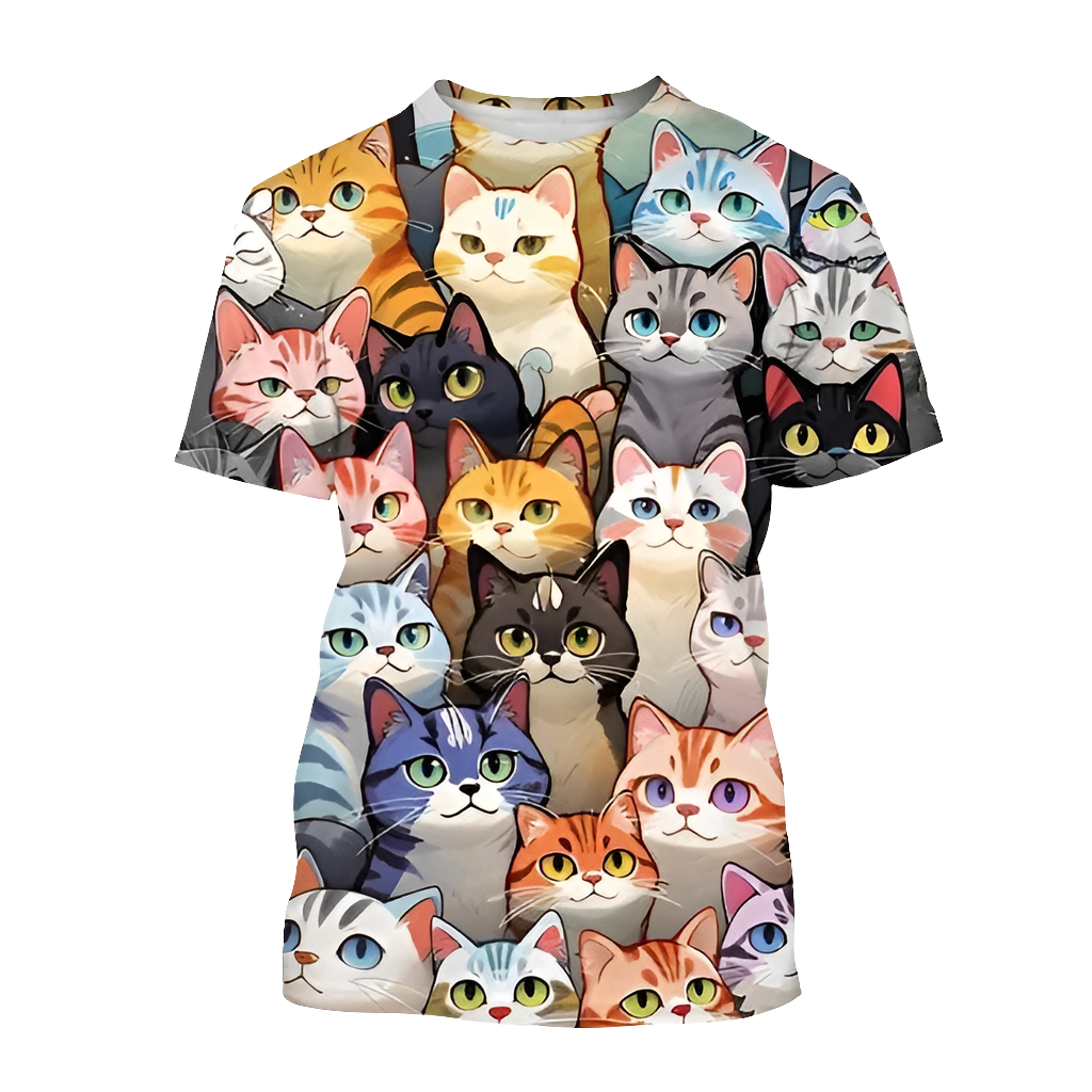 3.Funny Cute Cat 3D Print T-Shirt - Unisex Harajuku Streetwear, Summer Casual Top, Breathable & Quick Dry