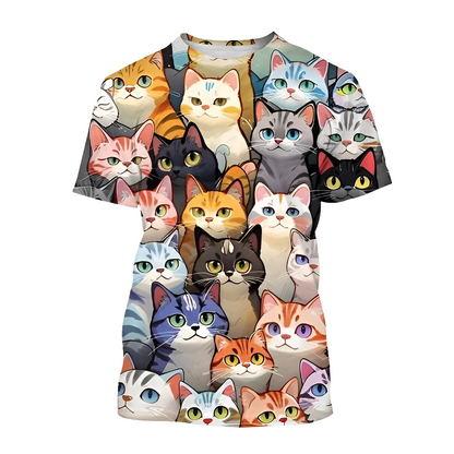 3.Funny Cute Cat 3D Print T-Shirt - Unisex Harajuku Streetwear, Summer Casual Top, Breathable & Quick Dry