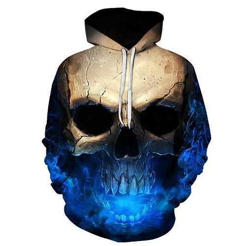 Blue Laser 3D Skull Hoodie - ALOE WINGS STORE