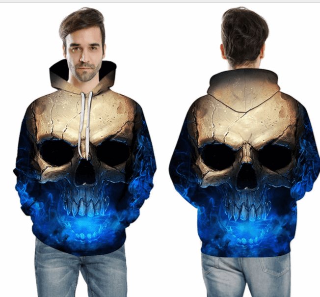 Blue Laser 3D Skull Hoodie - ALOE WINGS STORE