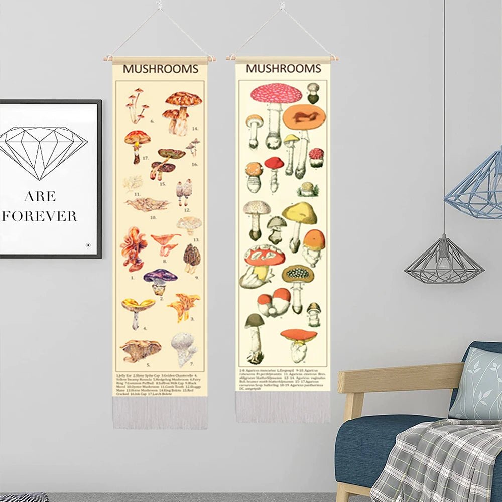 Botanical Mushroom And Floral Botanical  Illustrative Reference Chart Tapestry (SELECTION) - ALOE WINGS STORE