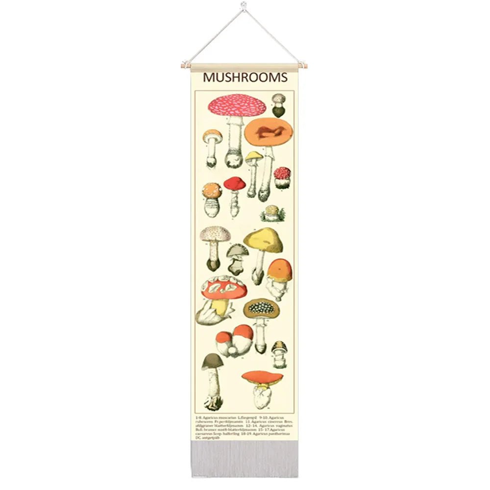 Botanical Mushroom And Floral Botanical  Illustrative Reference Chart Tapestry (SELECTION) - ALOE WINGS STORE