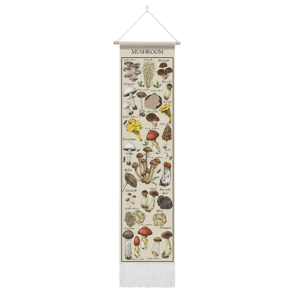 Botanical Mushroom And Floral Botanical  Illustrative Reference Chart Tapestry (SELECTION) - ALOE WINGS STORE