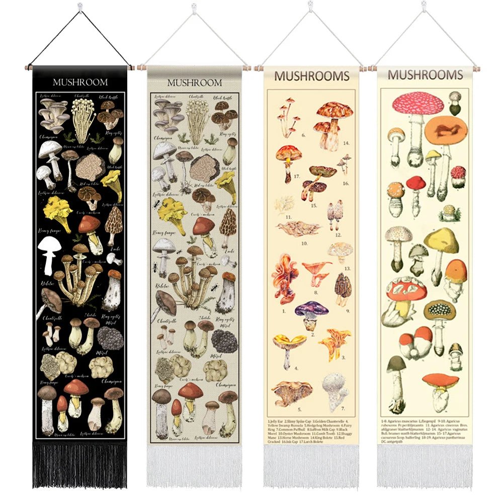 Botanical Mushroom And Floral Botanical  Illustrative Reference Chart Tapestry (SELECTION) - ALOE WINGS STORE