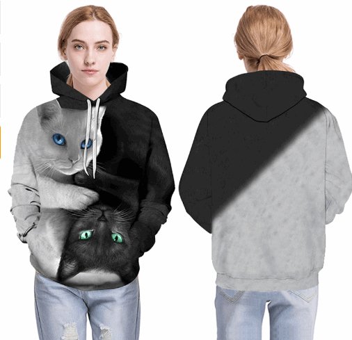 Bright Eyes Black & White Cats Hoodie - ALOE WINGS STORE