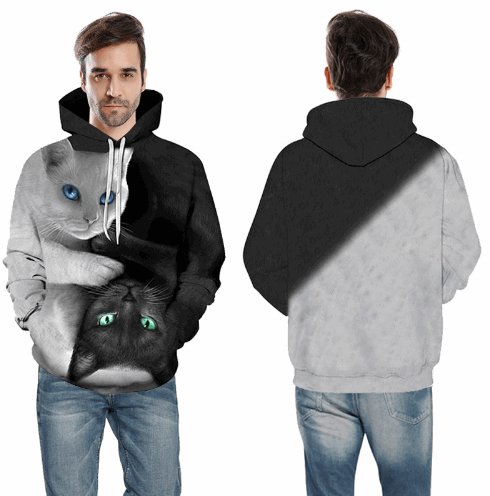 Bright Eyes Black & White Cats Hoodie - ALOE WINGS STORE